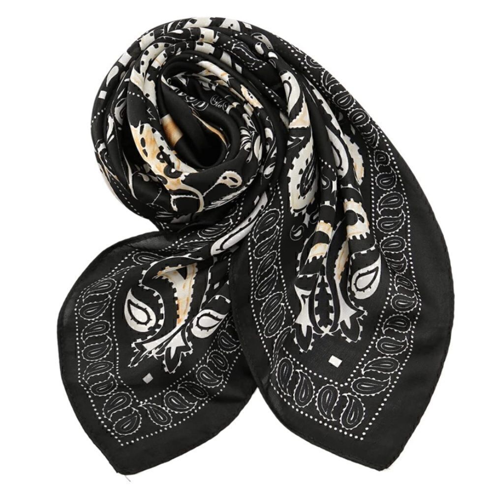 Black Pattern Silky Neck Scarf
